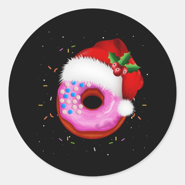 Donut Wearing Santa Hat Merry Christmas Xmas Dough Classic Round Sticker (Front)