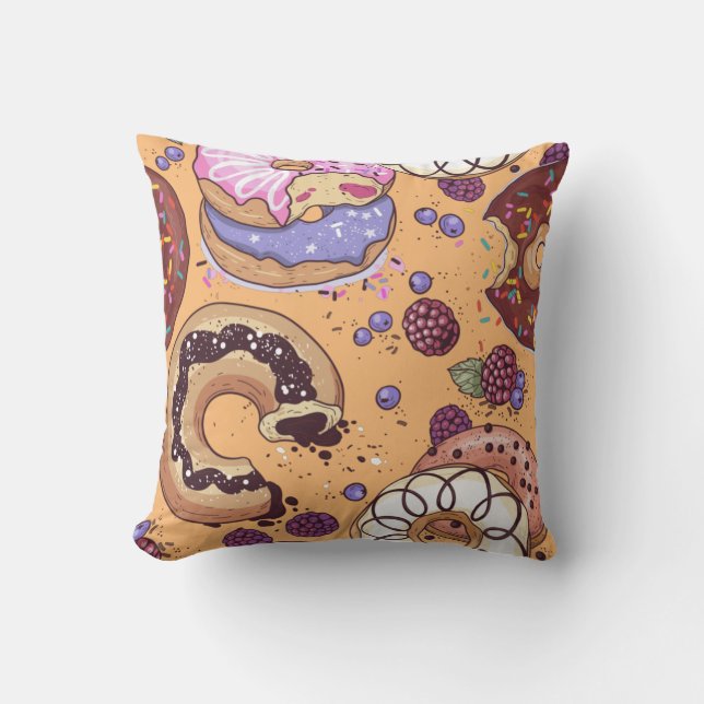 Donut with bite illustration throw pillow (Front)