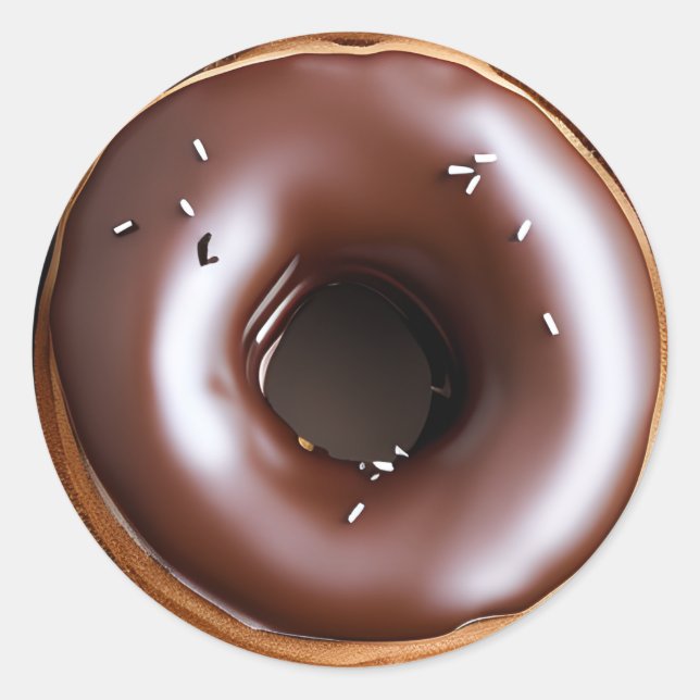 Donut with Chocolate Frosting and White Sprinkles Classic Round Sticker (Front)