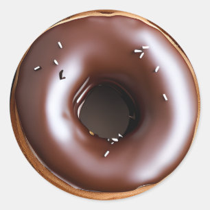 Donut with Chocolate Frosting and White Sprinkles Classic Round Sticker
