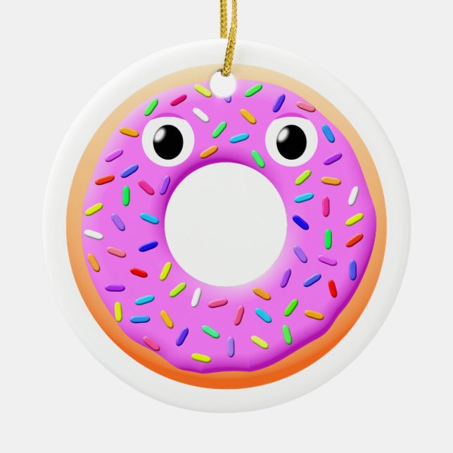 Donut With Eyes And Sprinkles Drawing Ceramic Ornament (Front)