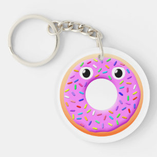 Donut With Eyes And Sprinkles Drawing Keychain