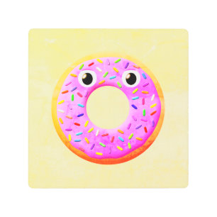 Donut With Eyes And Sprinkles Drawing Metal Print