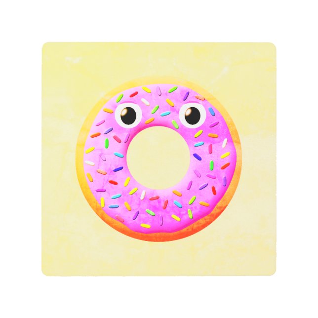 Donut With Eyes And Sprinkles Drawing Metal Print (Front)