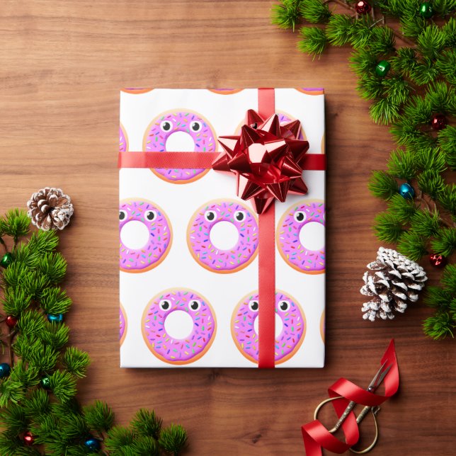 Donut With Eyes And Sprinkles Drawing Pattern Wrapping Paper (Holiday Gift)