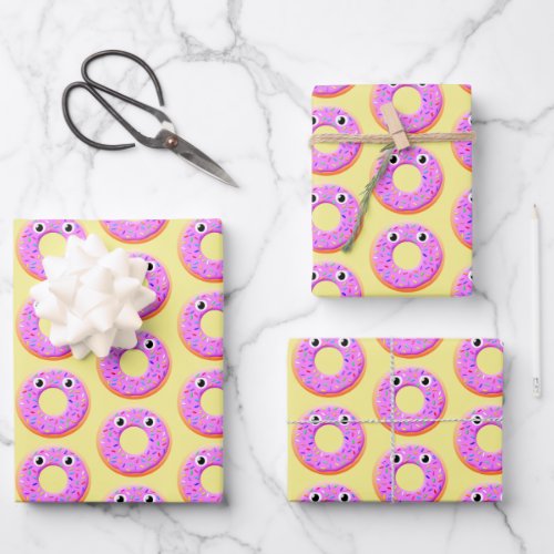 Donut With Eyes And Sprinkles Drawing Pattern Wrapping Paper Sheets