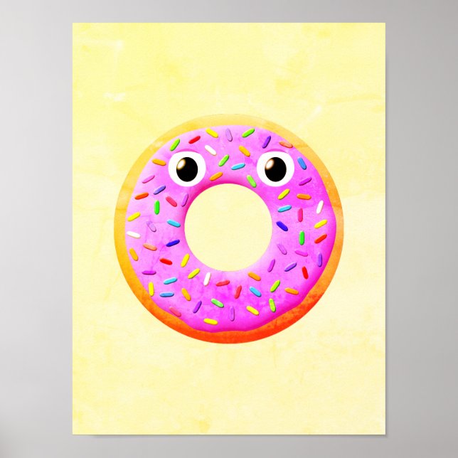 Donut With Eyes And Sprinkles Drawing Poster (Front)