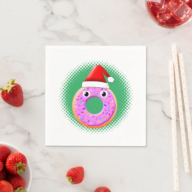 Donut With Eyes And Sprinkles Santas Hat Drawing Napkins (Insitu)