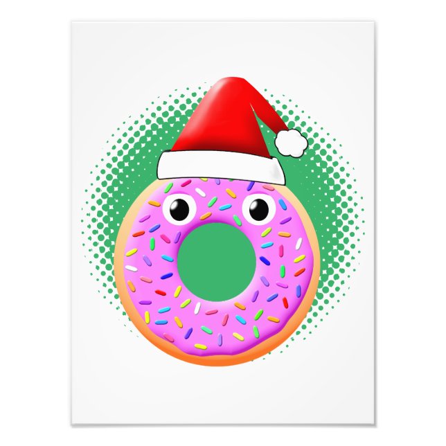 Donut With Eyes And Sprinkles Santas Hat Drawing Photo Print (Front)