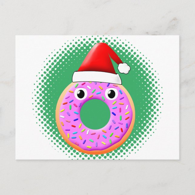 Donut With Eyes And Sprinkles Santas Hat Drawing Postcard (Front)