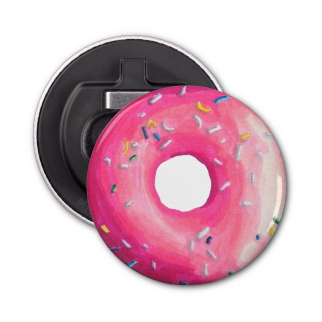 Donut With Pink Frosting And Sprinkles Bottle Opener (Front)