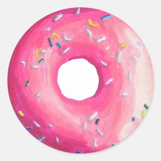 Donut With Pink Frosting And Sprinkles Classic Round Sticker (Front)