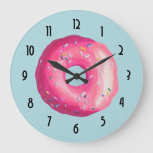 Donut With Pink Frosting And Sprinkles Large Clock