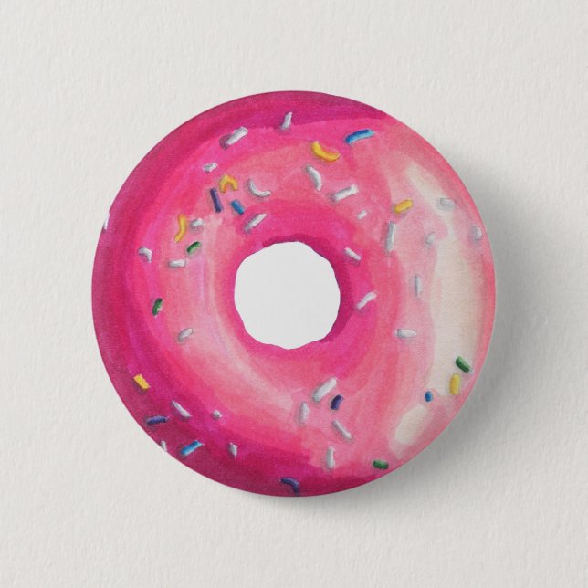 Donut With Pink Frosting And Sprinkles Pinback Button (Front)
