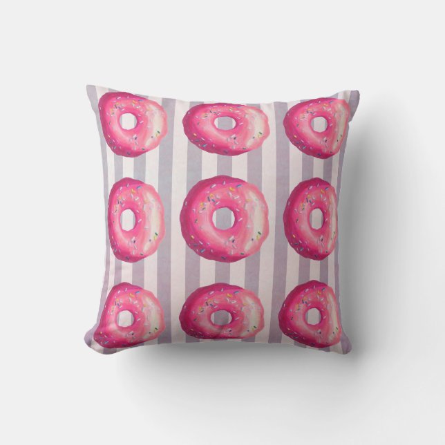 Donut With Pink Frosting And Sprinkles Throw Pillow (Front)