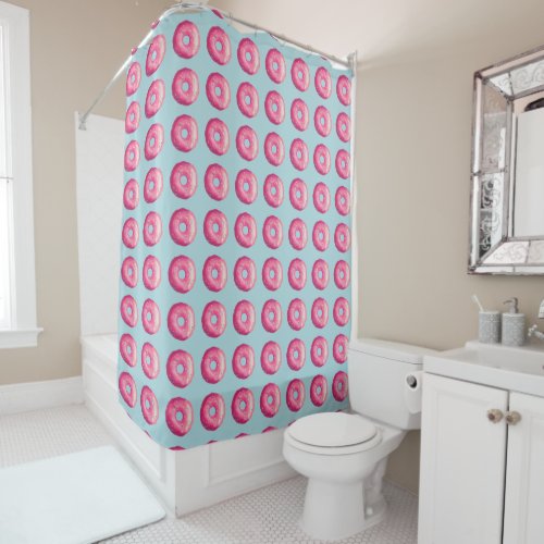Donut With Pink Frosting And Sprinkles Tiled Shower Curtain