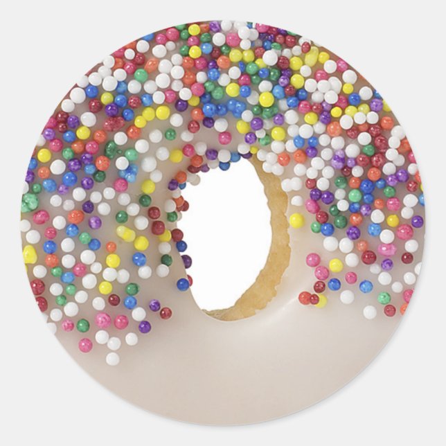 donut with sprinkles classic round sticker (Front)