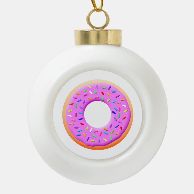 Donut With Sprinkles Drawing Ceramic Ball Christmas Ornament (Front)