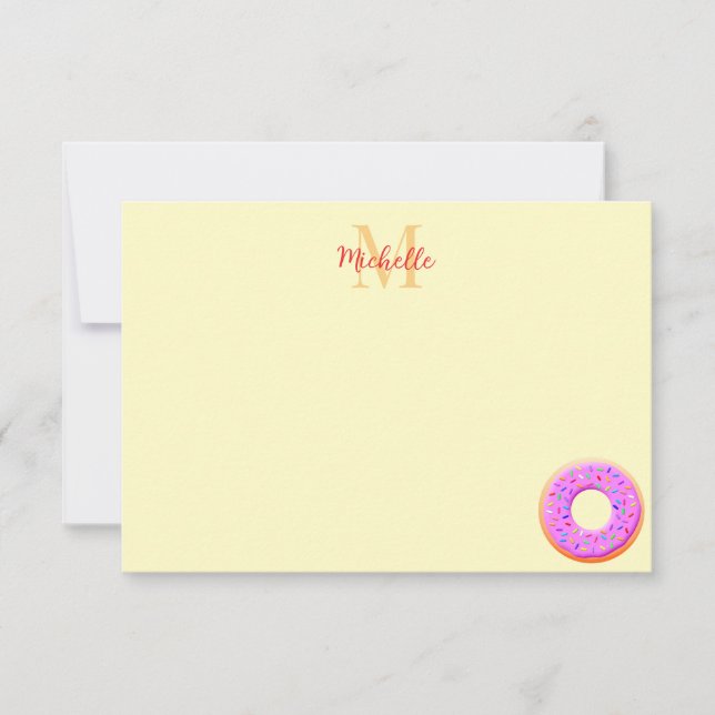 Donut With Sprinkles Drawing Monogram  Note Card (Front)