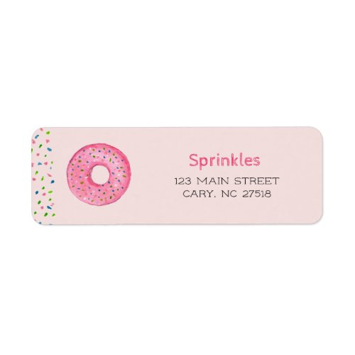 Donut with sprinkles pink return address label