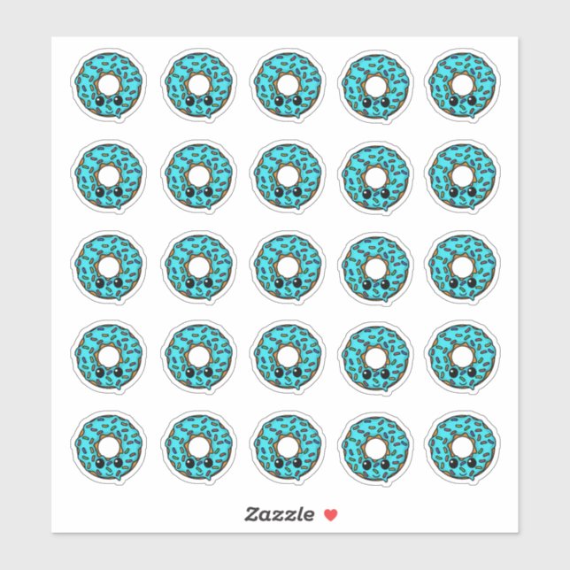 Donut with Turquoise Frosting and Sprinkles Sticker (Sheet)