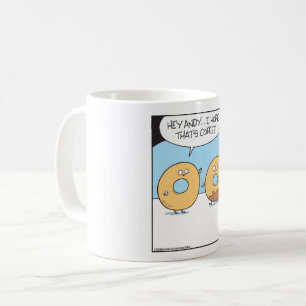 Donut wonders if coffee dripped. mug