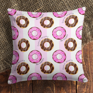Donut Worry Be Happy 🍩 Donuts Pattern Throw Pillow