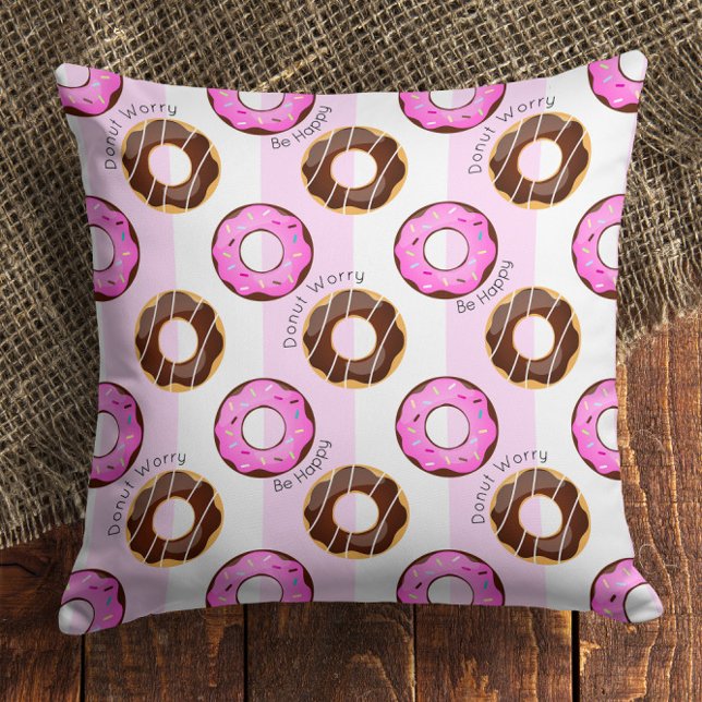 Donut Worry Be Happy 🍩 Donuts Pattern Throw Pillow (Donut Worry Be Happy Fun Food Humor Donuts Pattern Throw Pillow 🍩
)