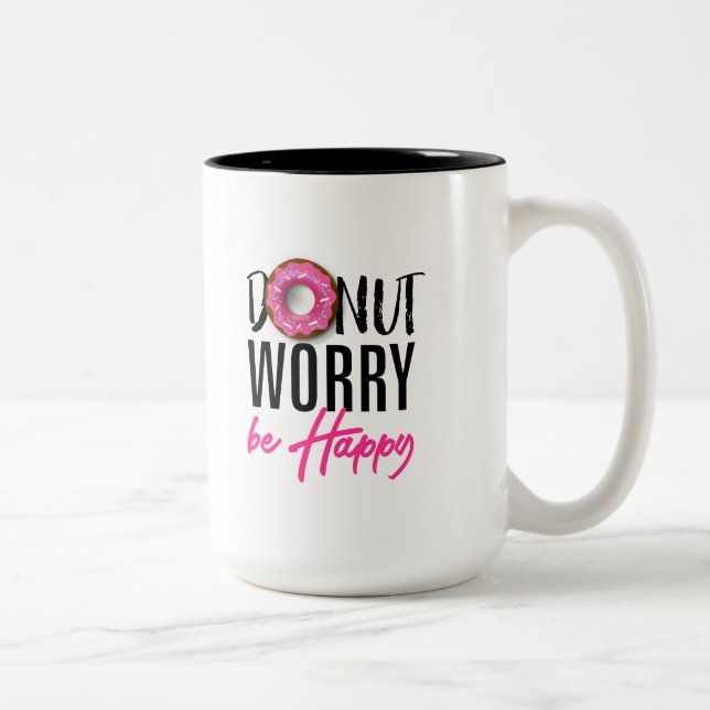 Donut Worry be Happy Two-Tone Coffee Mug (Right)
