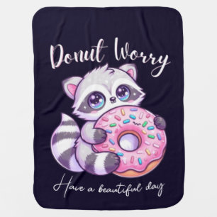 Donut Worry Cute Kawaii Raccoon Baby Blanket