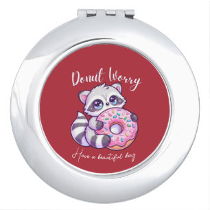 Donut Worry Cute Kawaii Raccoon Compact Mirror