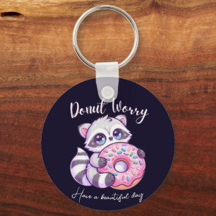 Donut Worry Cute Kawaii Raccoon Keychain