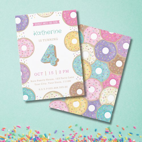 DONUTS 4TH Birthday Invitation