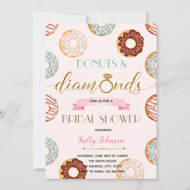 Donuts and diamond bridal shower party card (Front)