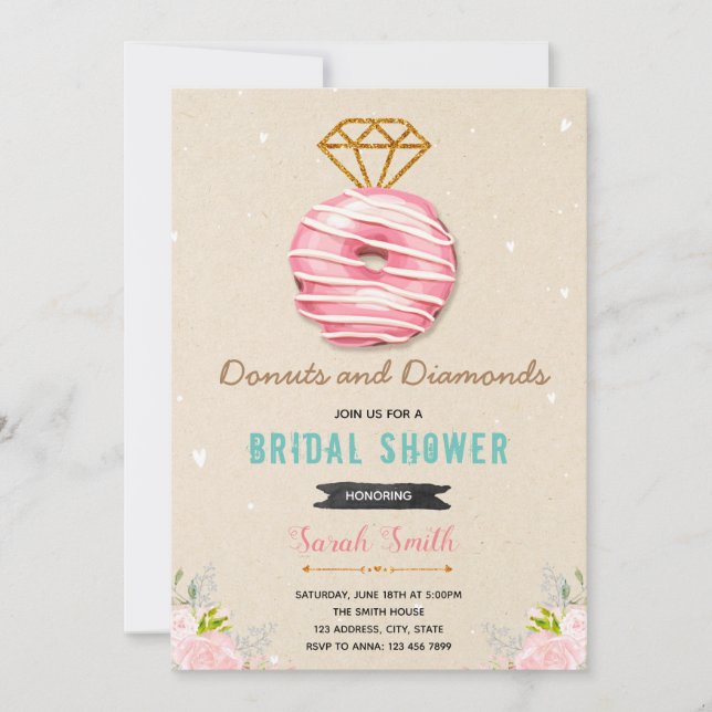 Donuts and diamonds bridal shower  invitation (Front)