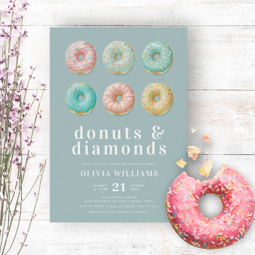 Donuts and Diamonds Chic Mint Green Bridal Shower Invitation