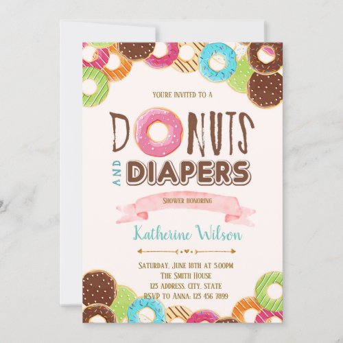 Donuts and diaper sprinkle party invitation