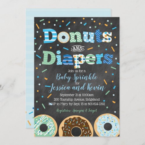 Donuts and Diapers Baby Boy Sprinkle Chalkboard Invitation
