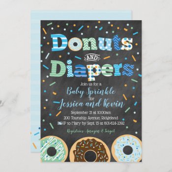 Donuts And Diapers Baby Boy Sprinkle Chalkboard Invitation by modernmaryella at Zazzle
