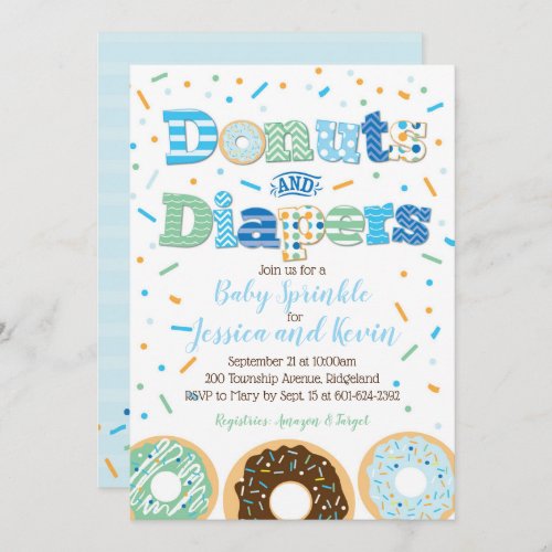 Donuts and Diapers Baby Boy Sprinkle or Shower Invitation