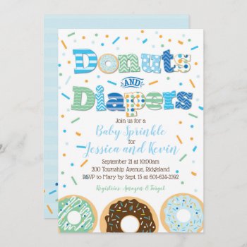 Donuts And Diapers Baby Boy Sprinkle Or Shower Invitation by modernmaryella at Zazzle