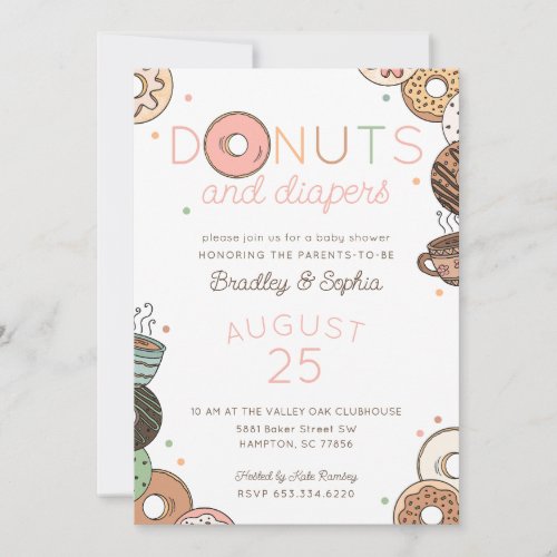 Donuts and Diapers Baby Girl Couples Shower Invitation