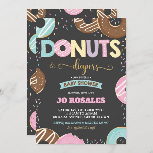 Donuts and Diapers Baby Girl Shower Donut Invitation