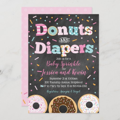 Donuts and Diapers Baby Girl Sprinkle or Shower Invitation