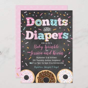 Donuts And Diapers Baby Girl Sprinkle Or Shower Invitation by modernmaryella at Zazzle