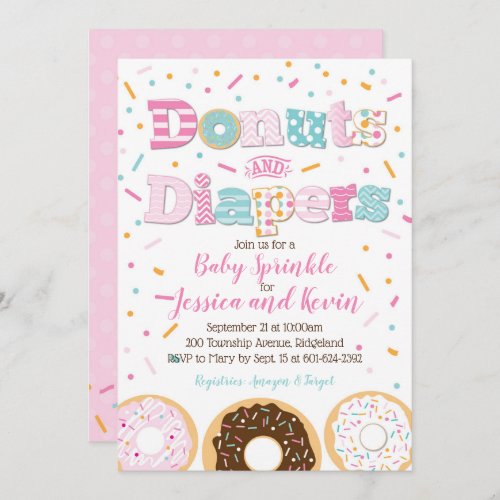 Donuts and Diapers Baby Girl Sprinkle or Shower Invitation