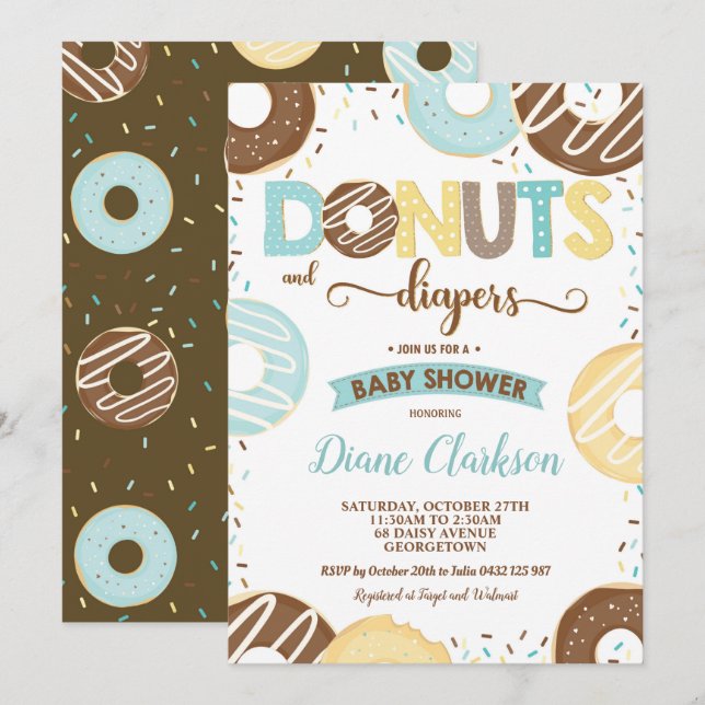Donuts and Diapers Baby Shower Baby Boy Donuts Invitation (Front/Back)