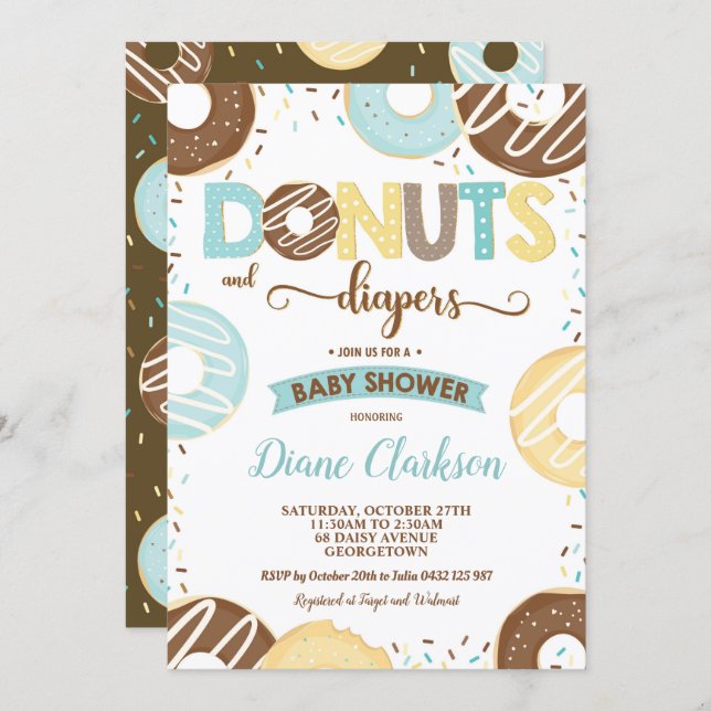 Donuts and Diapers Baby Shower Baby Boy Donuts Invitation (Front/Back)
