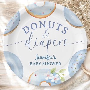 Donuts And Diapers Baby Shower Boy Blue Brunch Paper Plates