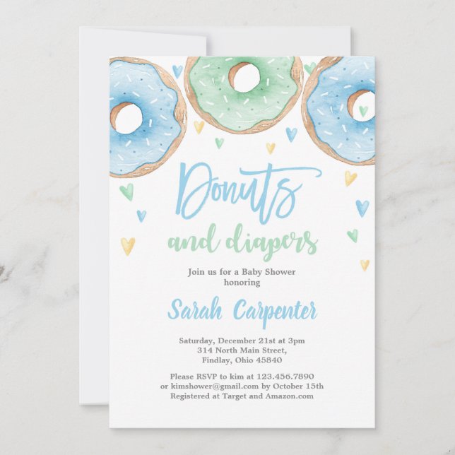 Donuts and Diapers Baby Shower boy Invitation (Front)